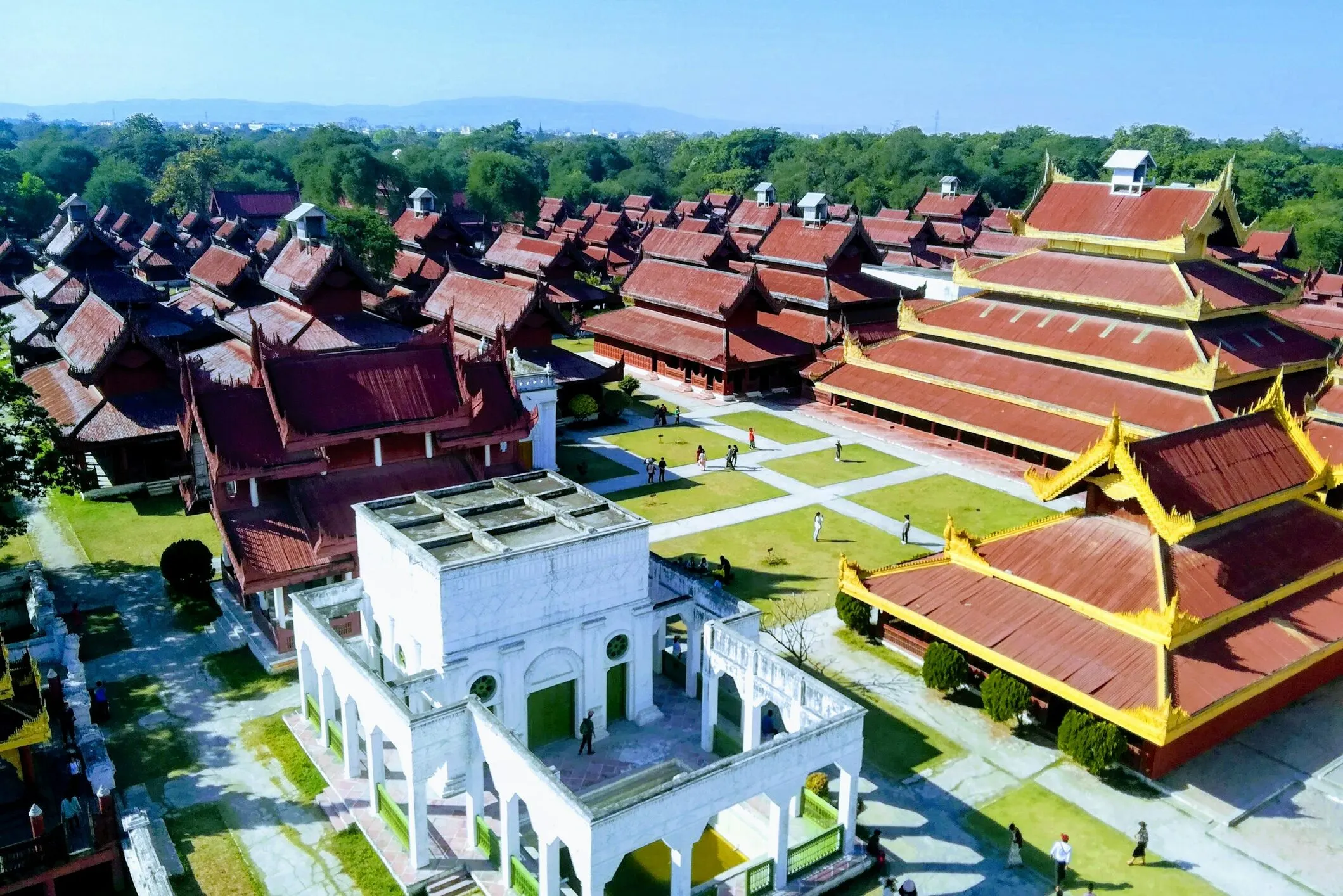 Aerial view of temples and trees