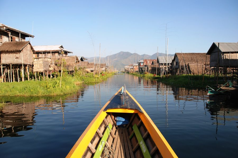 Stilt houses of a floating village on Inle Lake