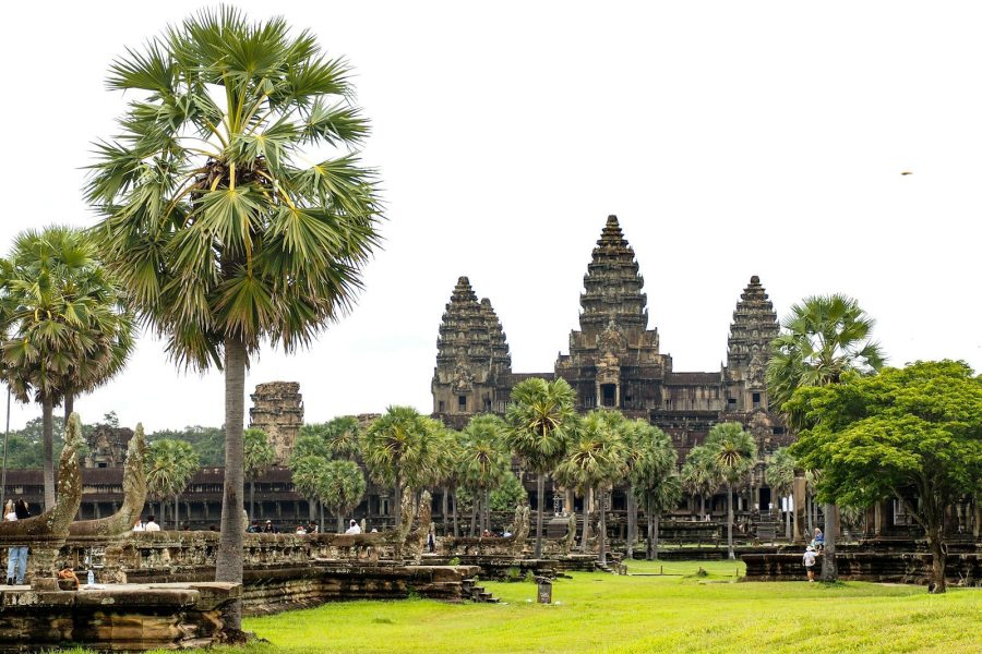 a large building with a lot of trees in front of it