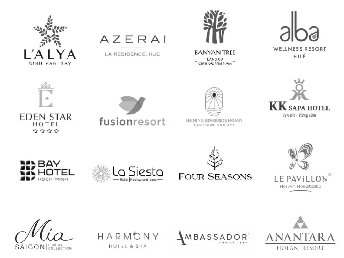 Logos of partner hotels and resorts in Vietnam