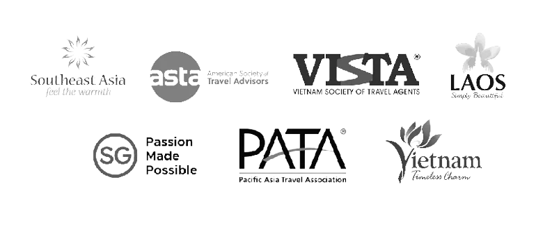 Logos of ASTA, VISTA, PATA and the tourism boards of Southeast Asia, Laos, Singapore and Vietnam