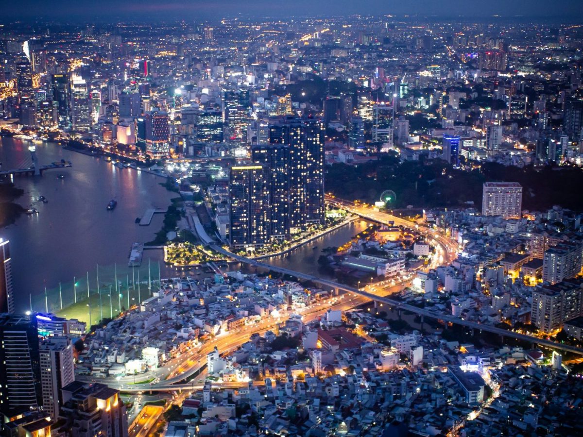 aerial view of city during night time