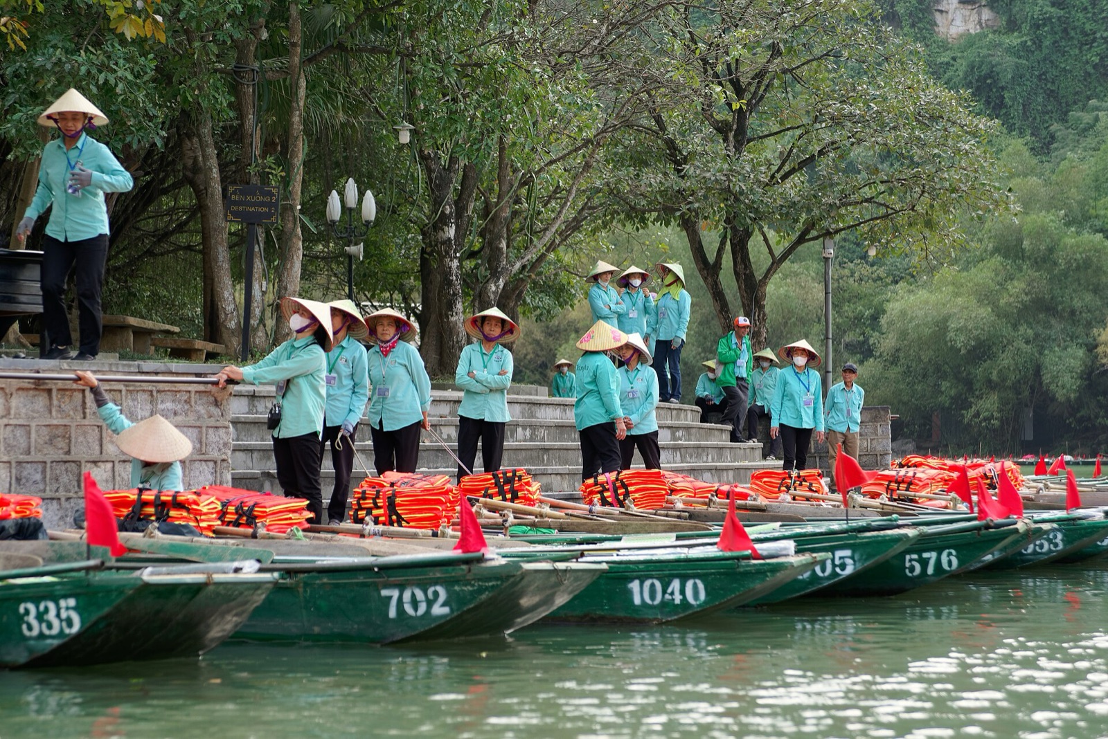 Rowing boats at the Trang An Landscape Complex, Ninh Binh, Vietnam
