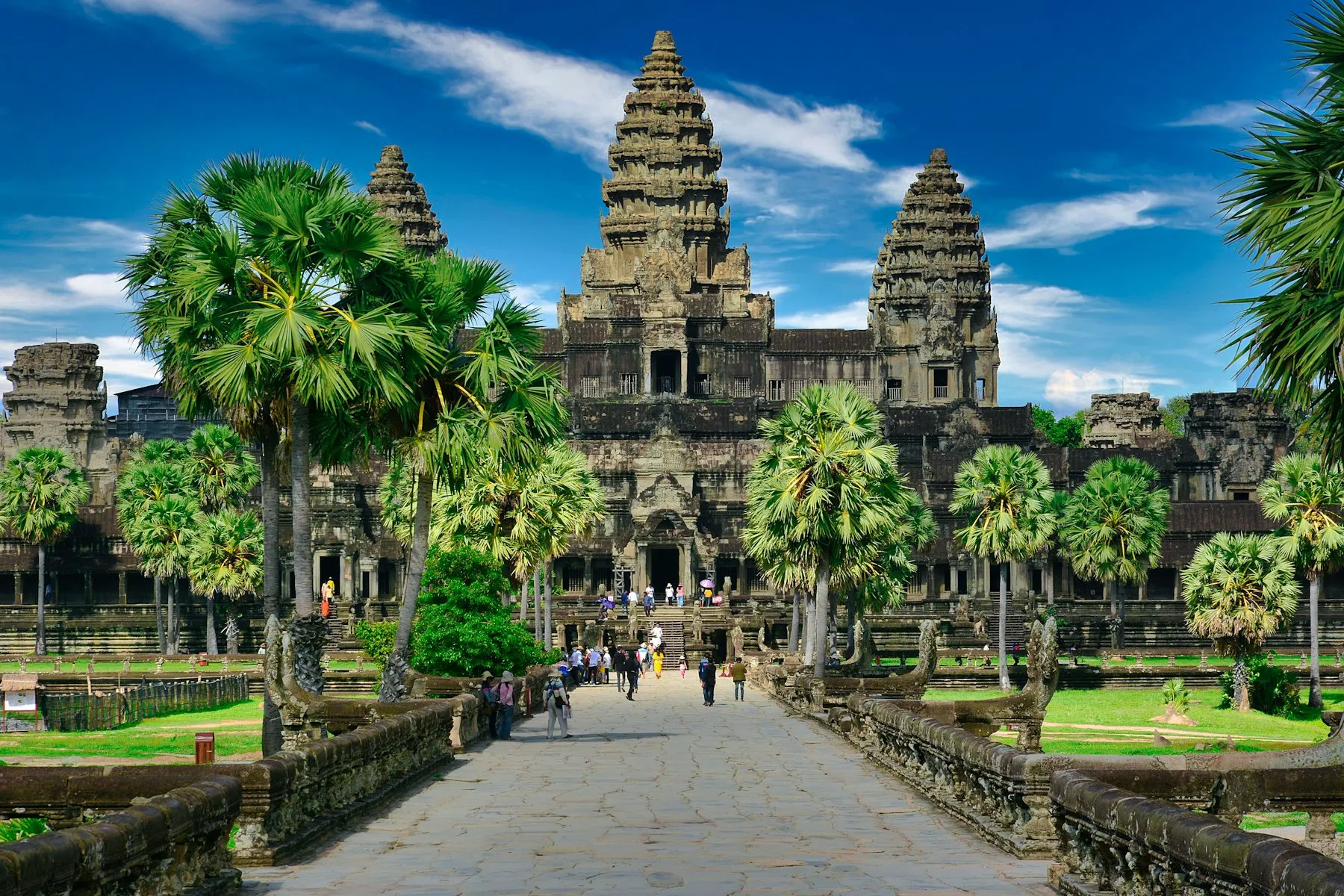 The stone causeway leading to Angkor Wat
