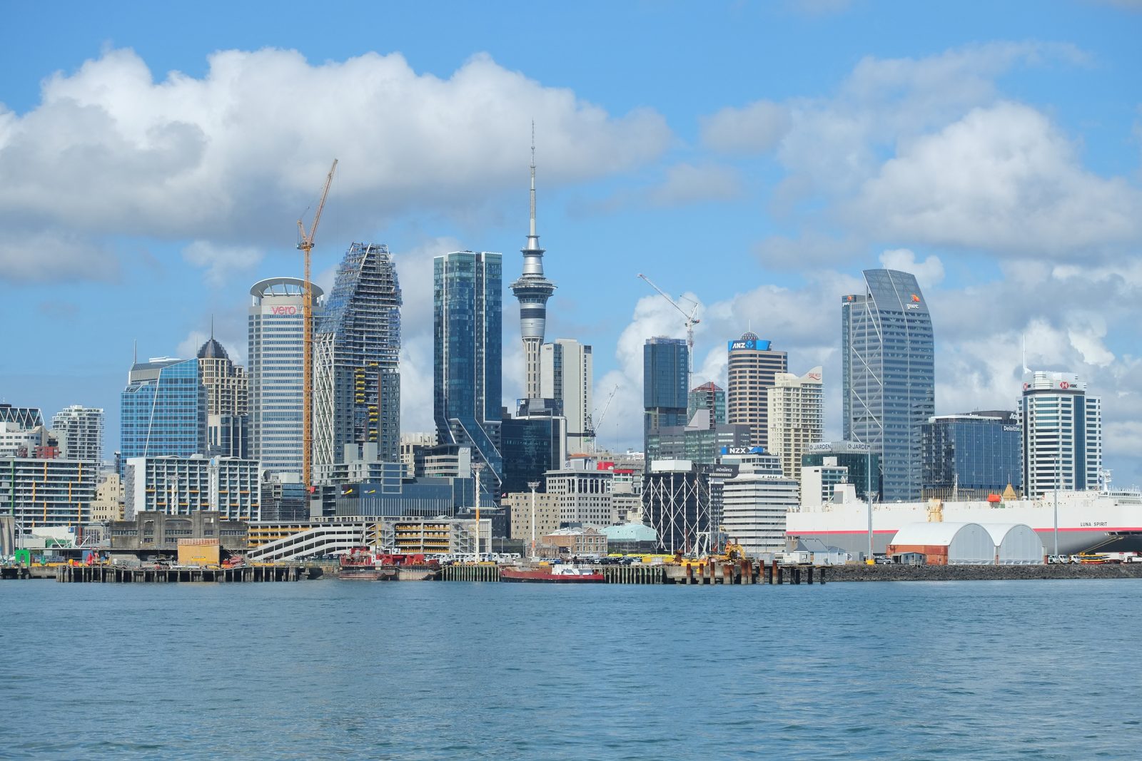 Auckland skyline and the Sky Tower from the Waitematā Harbour